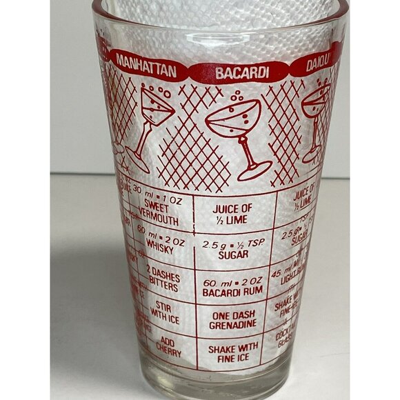 Irvinware Glass Bar Drink Recipe Shaker Red Clear 6" Vintage MCM - Picture 9 of 10